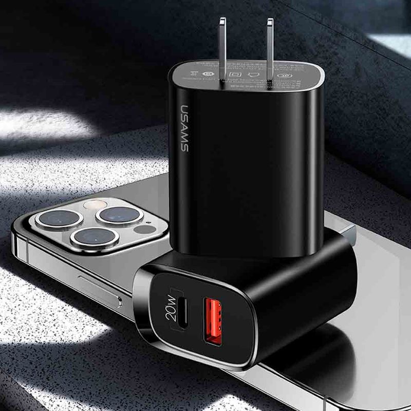 USAMS-Adapatador-de-corriente-ultra-rapido-doble--USB-y-USB-C-color-Negro-290-9091