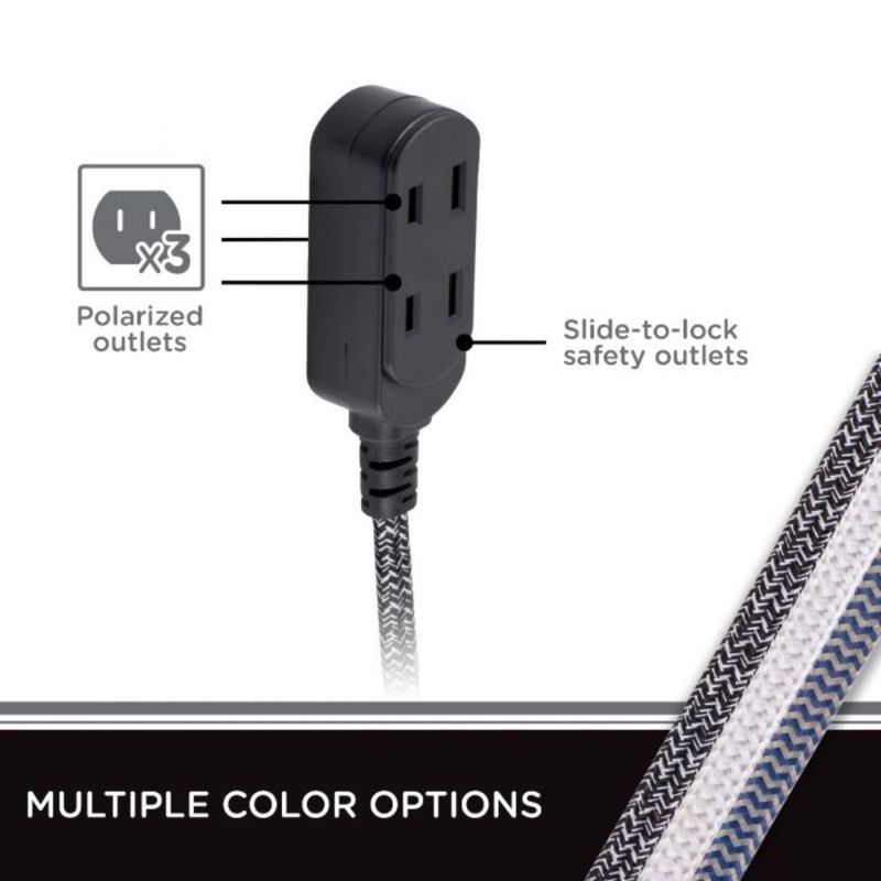 JASCO-Cable-de-Extension-Trenzado-de-3-Tomas-con-Enchufe-Plano-8ft.---Negro-Gris-610-6132