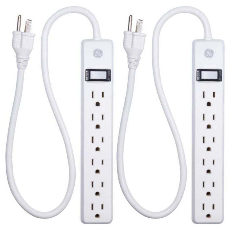 GE-Juego-de-Regletas-de-Energia-GE--6-Tomas-con-Cable-de-2-Pies-en-Blanco-610-6135