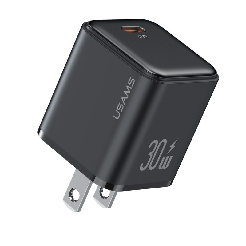 USAMS Cargador Rápido de 30W Tipo-C color negro - Adaptador Compacto y Elegante 290-9138