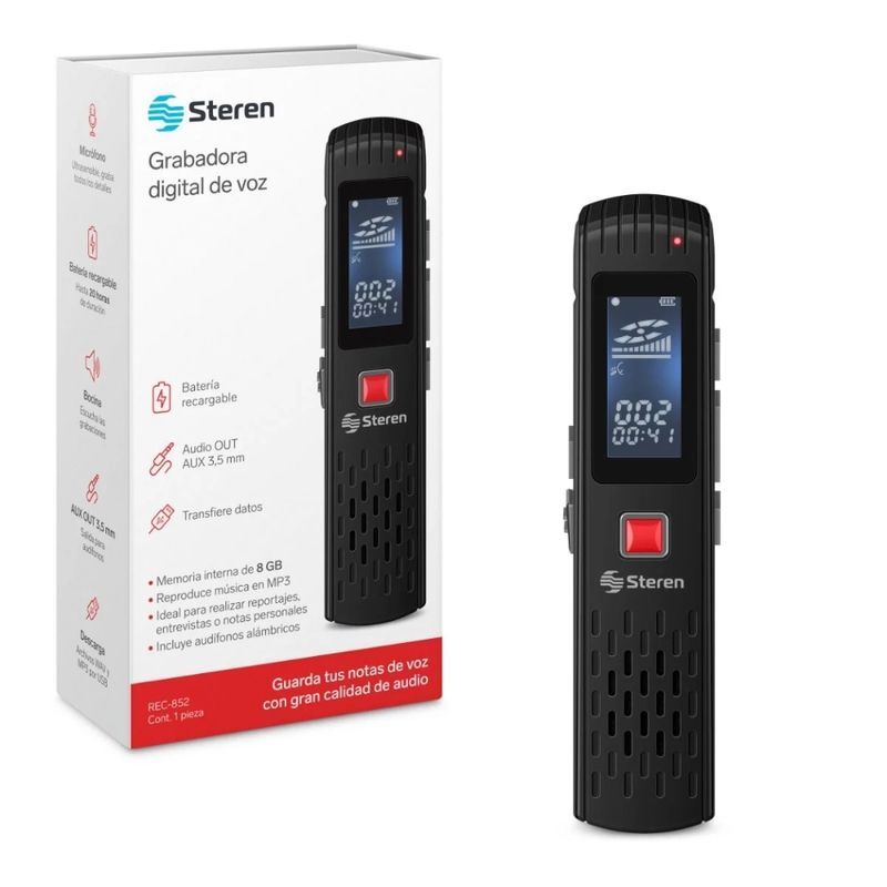 STEREN Grabadora Digital de Voz Slim 8GB - Calidad Profesional 120-2967