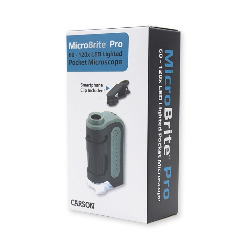 CARSON Microscopio de Bolsillo MM-350 MicroBrite Pro con Zoom Iluminado y Adaptador para Smartphone 630-6206