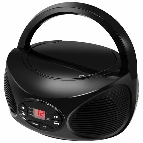 Radio Grabadora Boombox Inalámbrico GPX Bluetooth con CD y Radio FM Negra