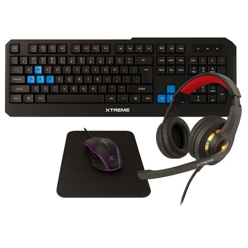 Kit Gaming de 4 Piezas con Auriculares, Ratón, Teclado y Alfombrilla