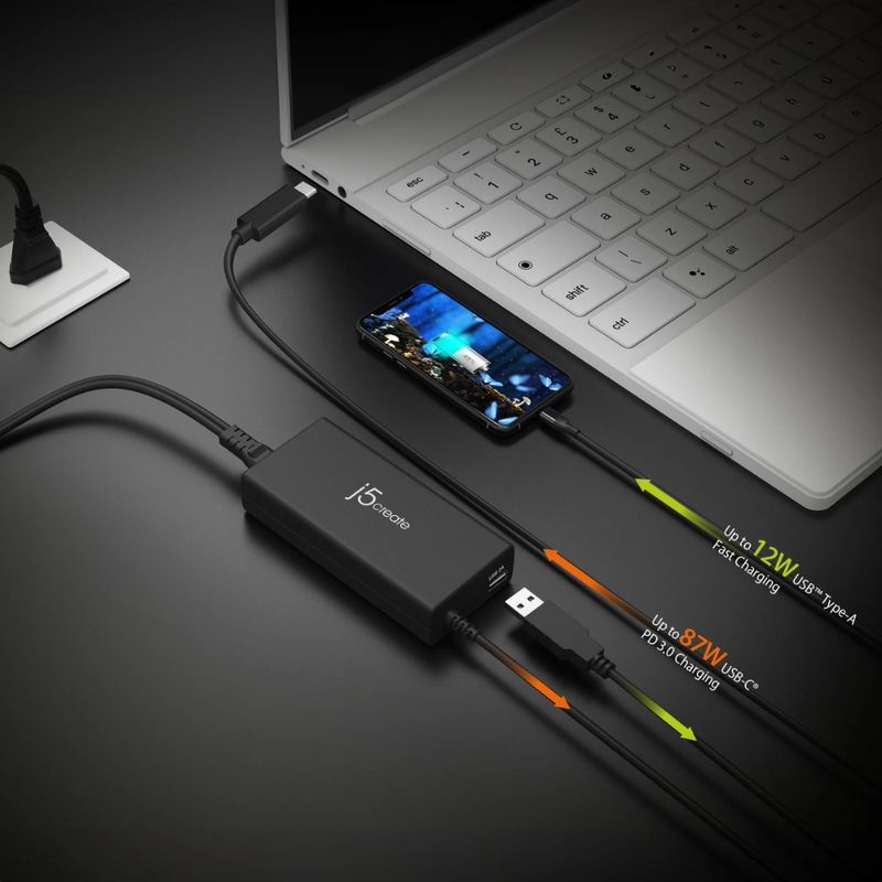 J5CREATE Cargador de Pared de 90W con Doble Puerto USB-C y USB-A J5create JUP2290DC 290-9145