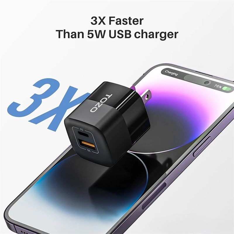 TOZO Cargador de Pared Compacto TOZO C3 33W GaN con Doble Puerto USB-C y USB-A - Negro 290-5102