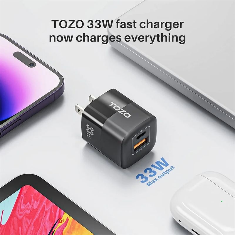 TOZO Cargador de Pared Compacto TOZO C3 33W GaN con Doble Puerto USB-C y USB-A - Negro 290-5102