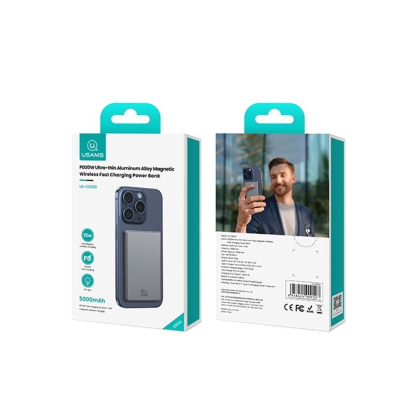 USAMS Power Bank Magnético Inalámbrico de Carga Rápida US-CD220 5000mAh PD 20W - Gris 230-3191