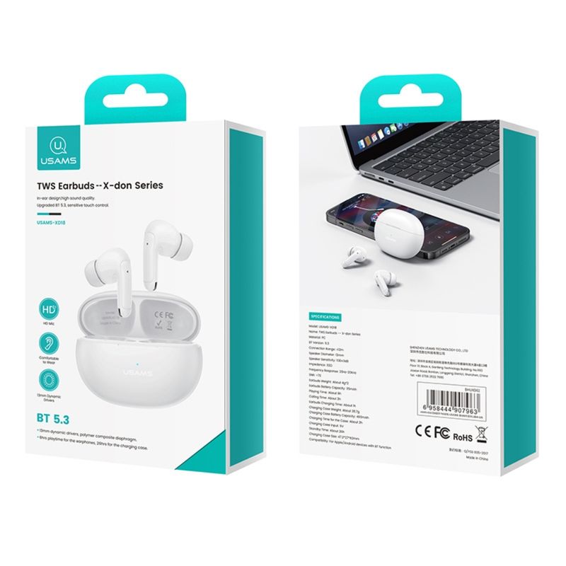 USAMS Auriculares Inalámbricos USAMS TWS X-don Serie BT 5.3 - Blancos 330-3202