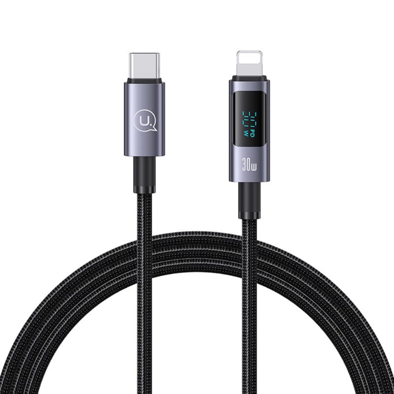 USAMS Cable de Carga Rápida USAMS USB-C a Lightning 30W con Pantalla Digital 1.2m 120-2992
