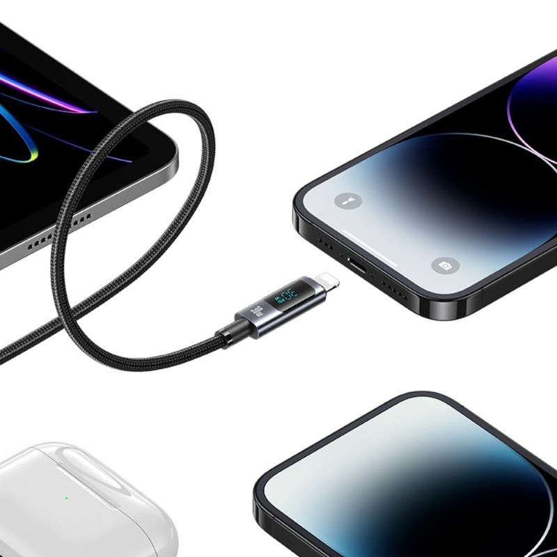 USAMS Cable de Carga Rápida USAMS USB-C a Lightning 30W con Pantalla Digital 1.2m 120-2992
