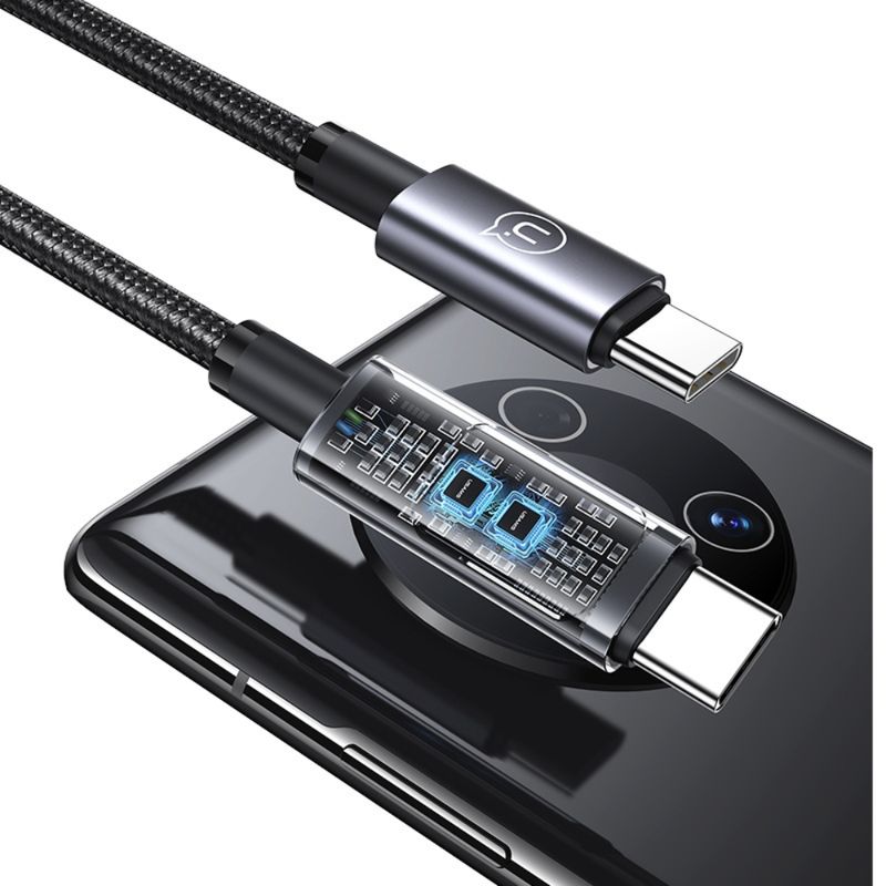 USAMS Cable de Carga Rápida USAMS USB-C a USB-C 100W con Pantalla Digital 1.2m 120-2991