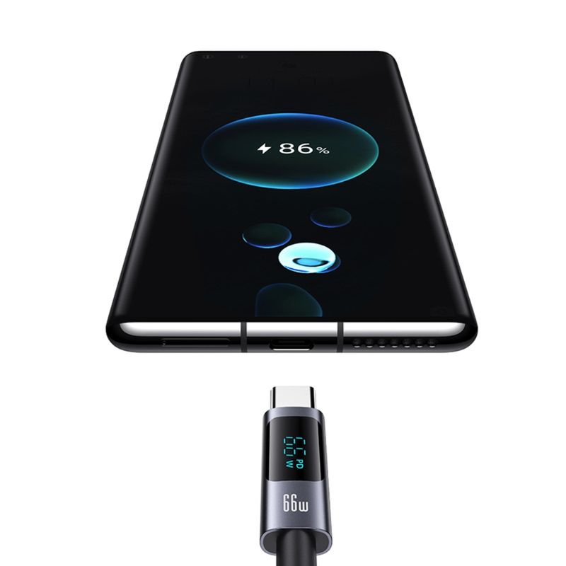 USAMS Cable de Carga Rápida USB-C a USB-A 66W con Pantalla Digital 1.2m 120-2993