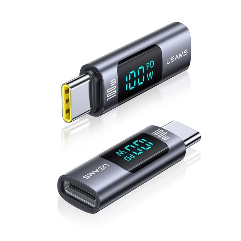 USAMS Adaptador de Carga Rápida USB-C a USB-C 100W USAMS con Pantalla Digital 120-2990