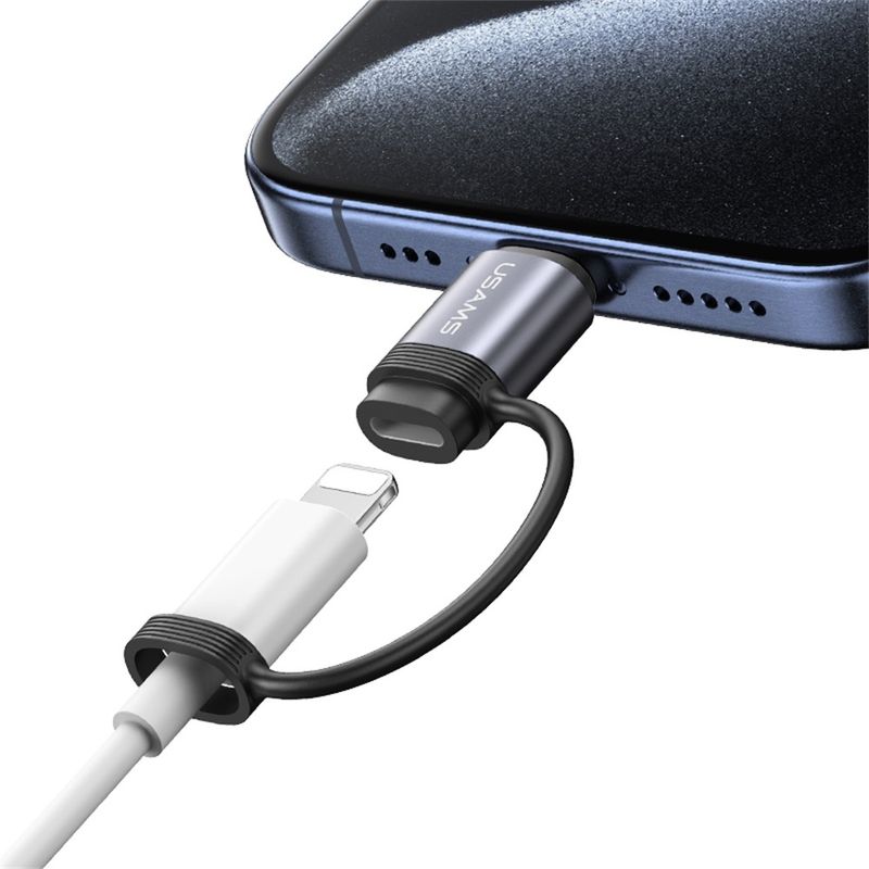 USAMS Adaptador USAMS Lightning a USB-C de Aluminio con Carga Rápida PD 30W 120-2997