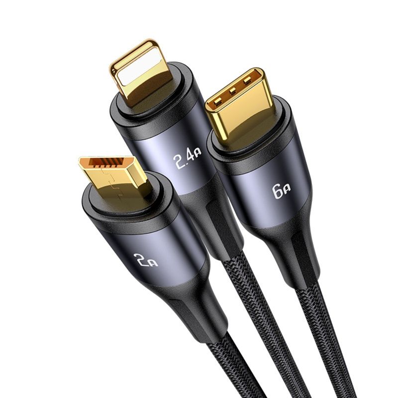 USAMS Cable de Carga Rápida y Transferencia de Datos USAMS 3 en 1 con Pantalla Digital 120-3011