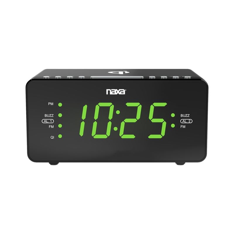 NAXA Reloj Despertador Dual Naxa con Carga Inalámbrica Qi y Puerto USB 120-3015