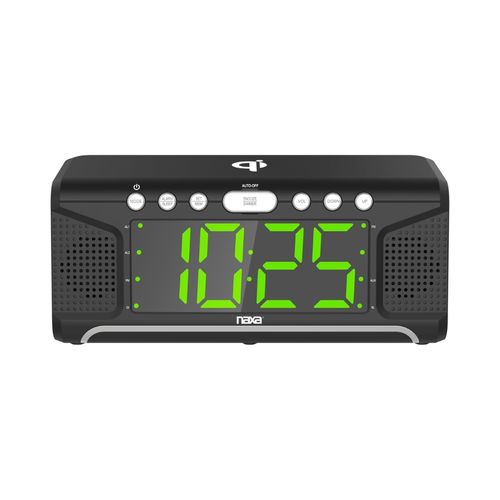 Radio Reloj Despertador Dual Naxa con Carga Inalámbrica Qi y Puerto USB