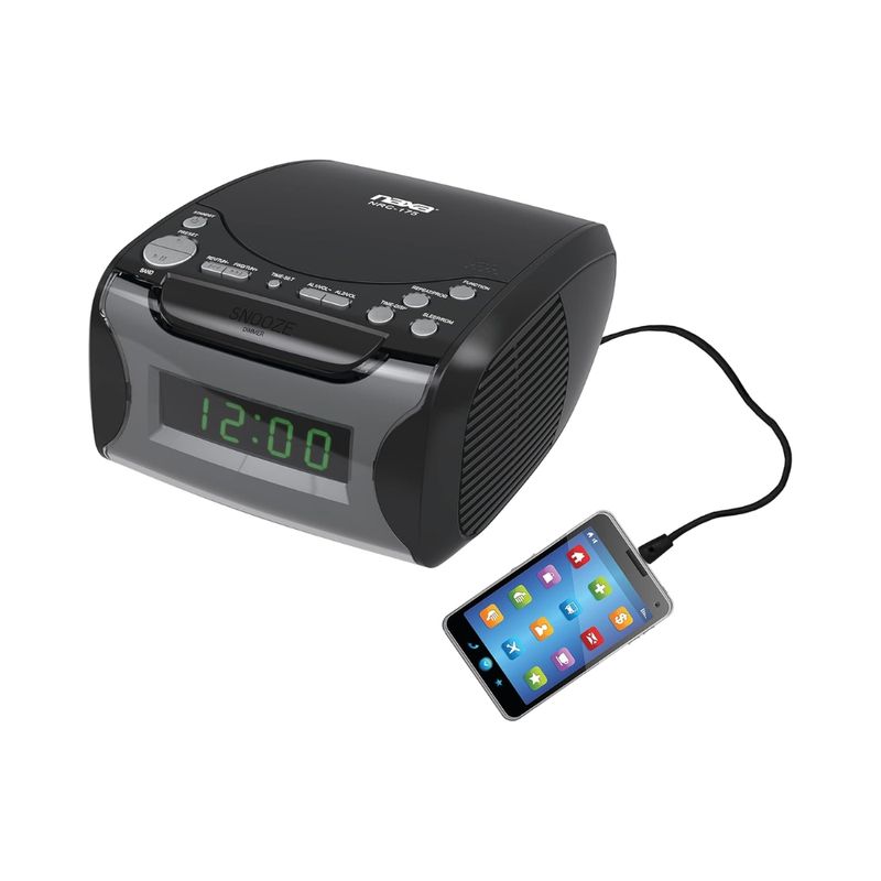 NAXXA Radio Reloj Despertador Digital Naxa con Reproductor de CD y Puerto USB 120-3013