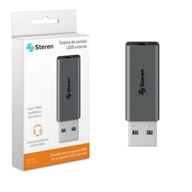 STEREN Tarjeta de Sonido USB Externa con Conector 3.5 mm TRRS de Steren 260-6400