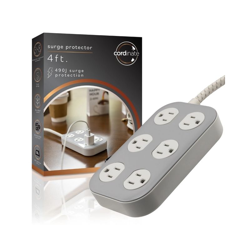 JASCO Extensión Eléctrica Cordinate de 6 Tomas con Protección contra Sobretensiones y Cable Trenzado 610-6181