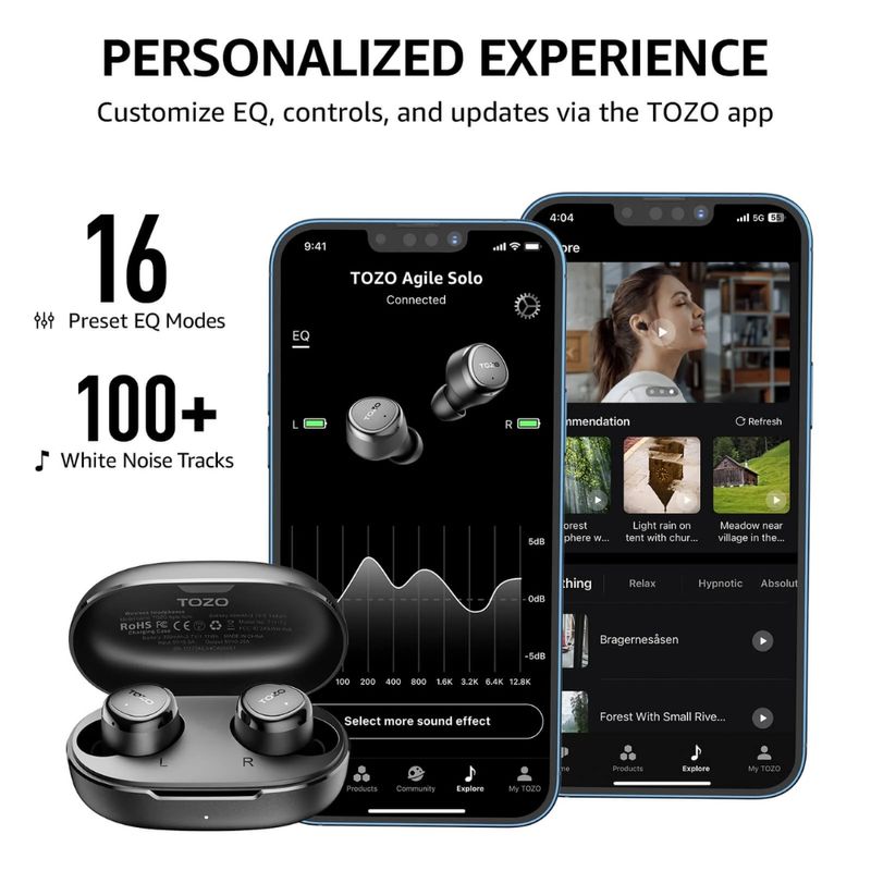 TOZO Auriculares Inalámbricos TOZO Agile Solo ¿ Sonido Envolvente y Diseño Compacto para Uso Diario 330-3109