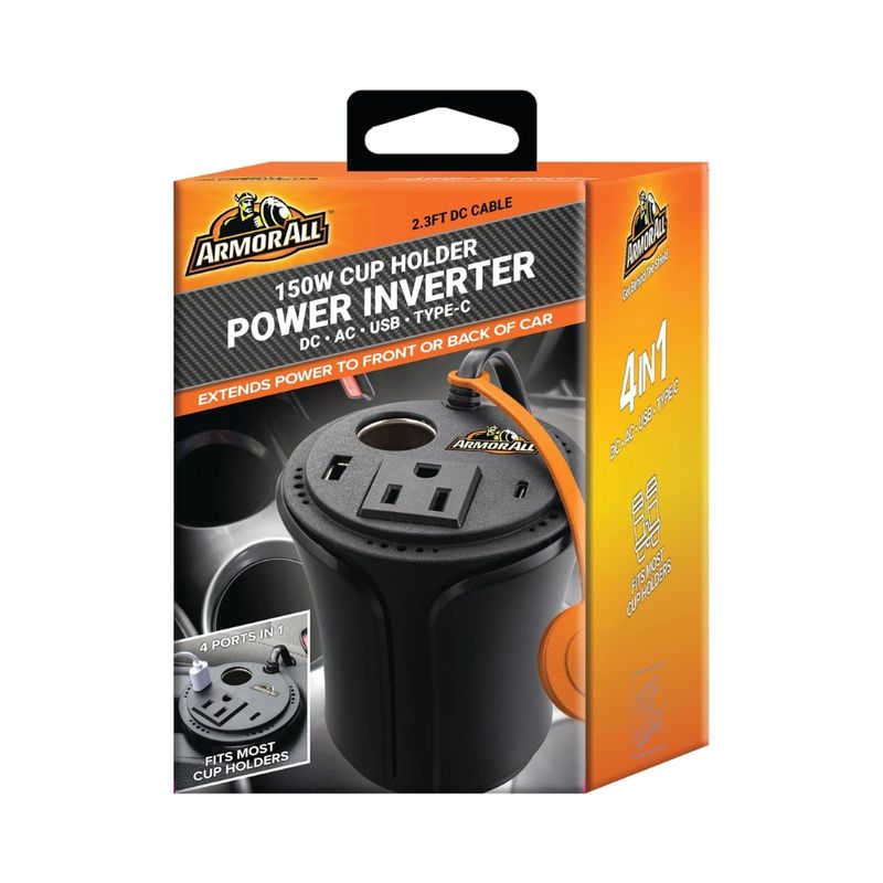ARMORALL Inversor de Corriente Armor All 150 W ¿ Carga Múltiple con Puertos USB, Tipo C y Tomas de CA 220-1033