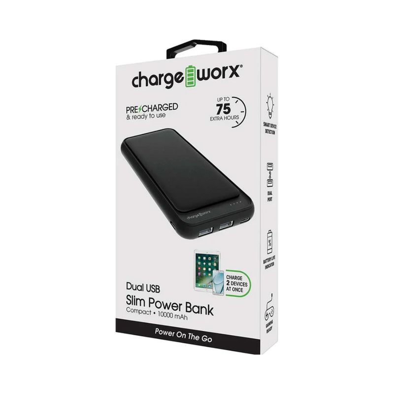 CHARGEWORX Banco de Energía de 10.000 mAh con Doble Puerto USB 230-3193