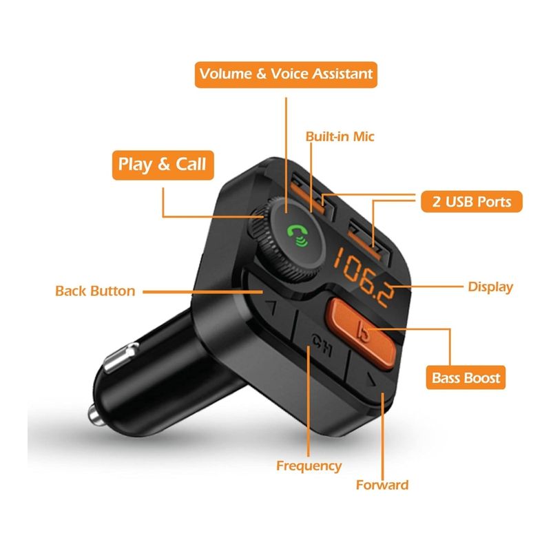 ARMORALL Transmisor FM Bluetooth con Puertos USB y Control de Voz 150-3804