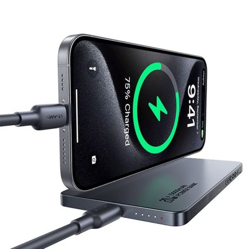 USAMS Power Bank Inalámbrico USAMS 5000mAh 20W PD Carga Rápida Color Gris 230-3196
