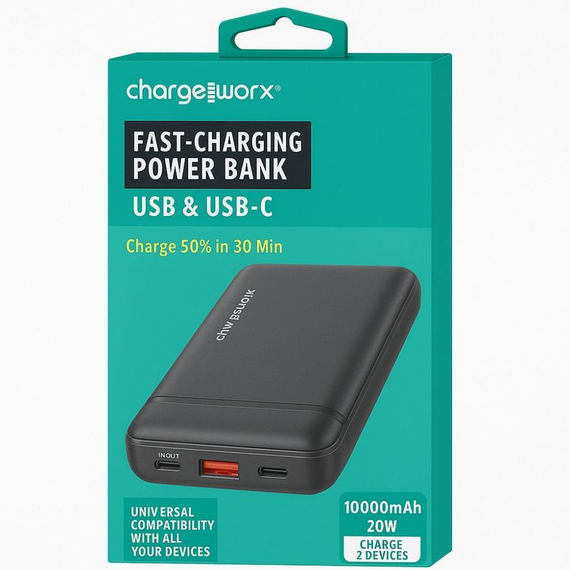CHARGEWORX Power Bank Compacto de 10000mAh con USB-C, Power Delivery y Quick Charge. 230-3186