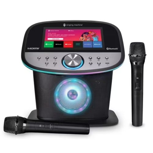 Sistema de Karaoke con Pantalla Táctil de 10" y Micrófonos Inalámbricos