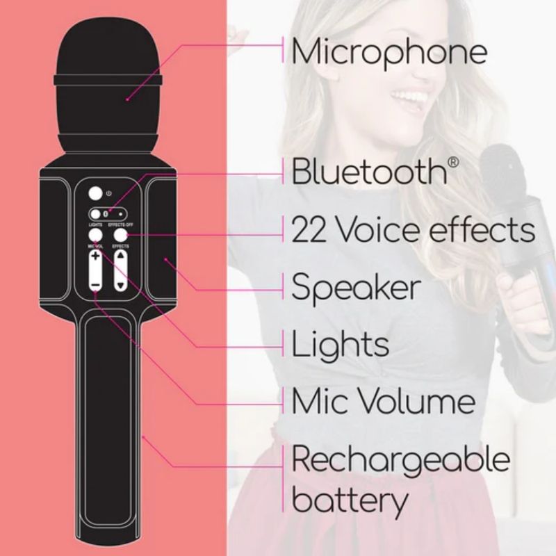 SINGING MACHINE Micrófono Inalámbrico Recargable con Bluetooth y Altavoz Integrado 420-8194