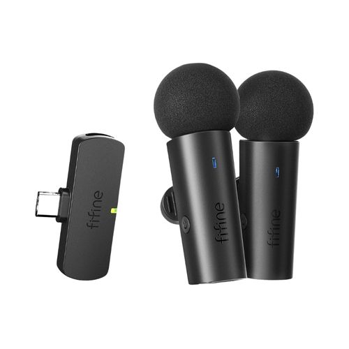 Micrófono inalámbrico de solapa con 2 transmisores y receptor USB-C para Android y Apple